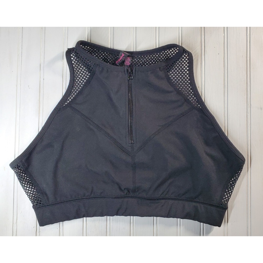 Betsey Johnson Performance Women's Black Zip Front Mesh Yoga Sports Bra Large